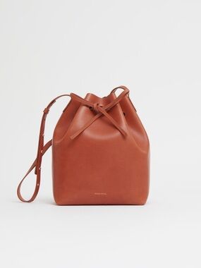 Mansur Gavriel Leather Drawstring Bucket Bag in Cognac Brown